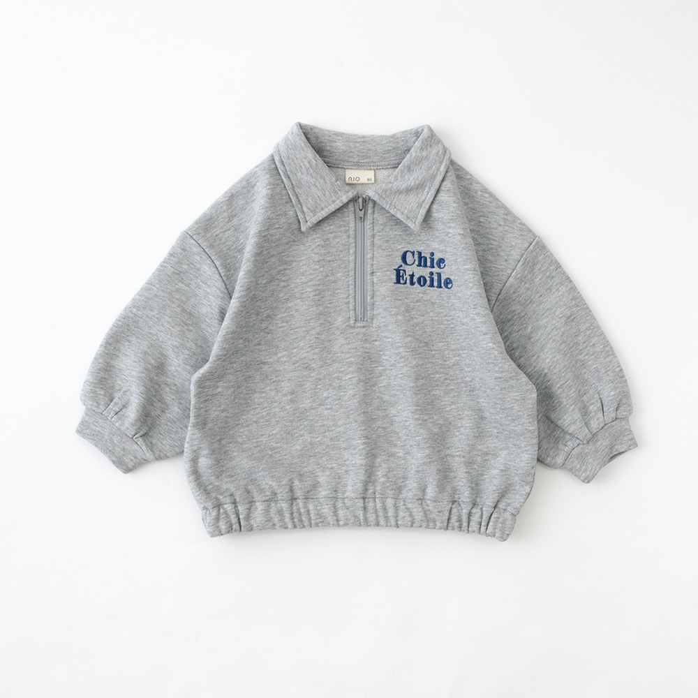 ハーフジップ刺繍トレーナー